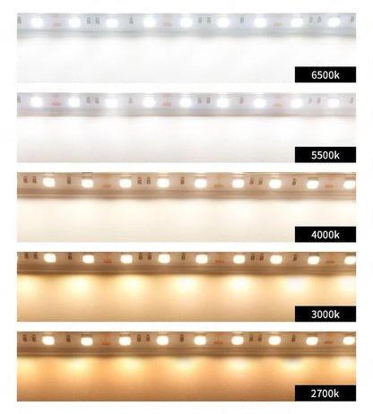 DC24V SMD2835 Full Spectrum LED Strip Light – CRI 97+ | 600 LEDs (120 LEDs/M) | 2700K / 3000K / 4000K / 5500K / 6500K | 16W/M | 8mm PCB | CRI 97+ | IP00 / IP67 | Under Cabinet, Mirror & Bedroom Accent Lighting | 50/500M