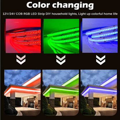 RGBW / RGBWW / RGBCCT COB Flexible LED Strip Light - 12V / 24V | 756 LEDs/m | 12mm PCB | RGB Color Changing | Dot-Free Continuous Lighting | Non-Waterproof | for Cabinets, Kitchen & Office Lighting | 50/500M