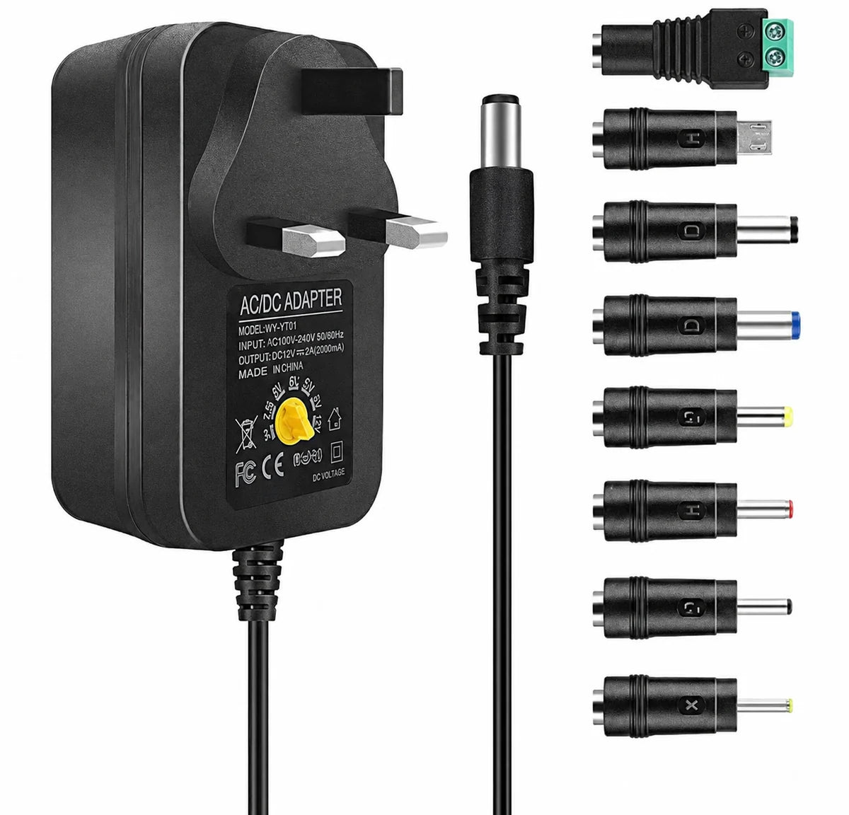 3V-12V 30W Wall Plug LED Adapter, AC 100–240V Input Black Housing with UK Plug Power Supply - for LED Strip Lights, Routers and Electronic Devices