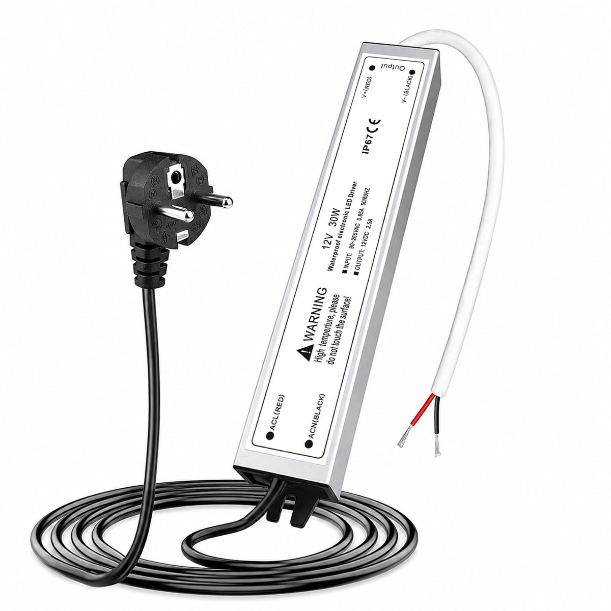 30W Outdoor Waterproof Power Supplies, 12V/24V Output, 90-265V Input, Single Output, Aluminum Housing, Outdoor Lighting Projects, CE/RoHS/FCC Certified, US/UK/EU Plug, 1-Pack / 10-Pack