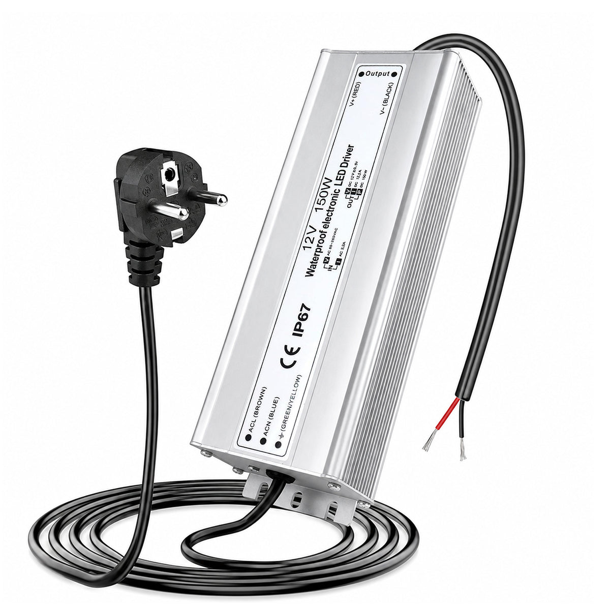 150W Outdoor Waterproof Power Supplies, 12V/24V/36V/48V Output, 90-265V / 90-140V / 175-265V Input, Single Output, Aluminum Housing, Outdoor Lighting Projects, CE/RoHS/FCC Certified, US/UK/EU Plug, 1-Pack / 10-Pack