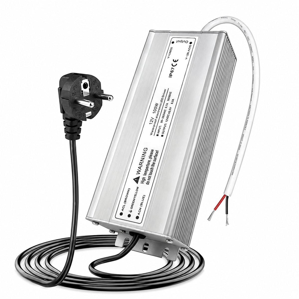 100W Outdoor Waterproof Power Supplies, 12V/24V/36V/48V Output, 90-265V / 90-140V / 175-265V Input, Single Output, Aluminum Housing, Outdoor Lighting Projects, CE/RoHS/FCC Certified, US/UK/EU Plug, 1-Pack / 10-Pack