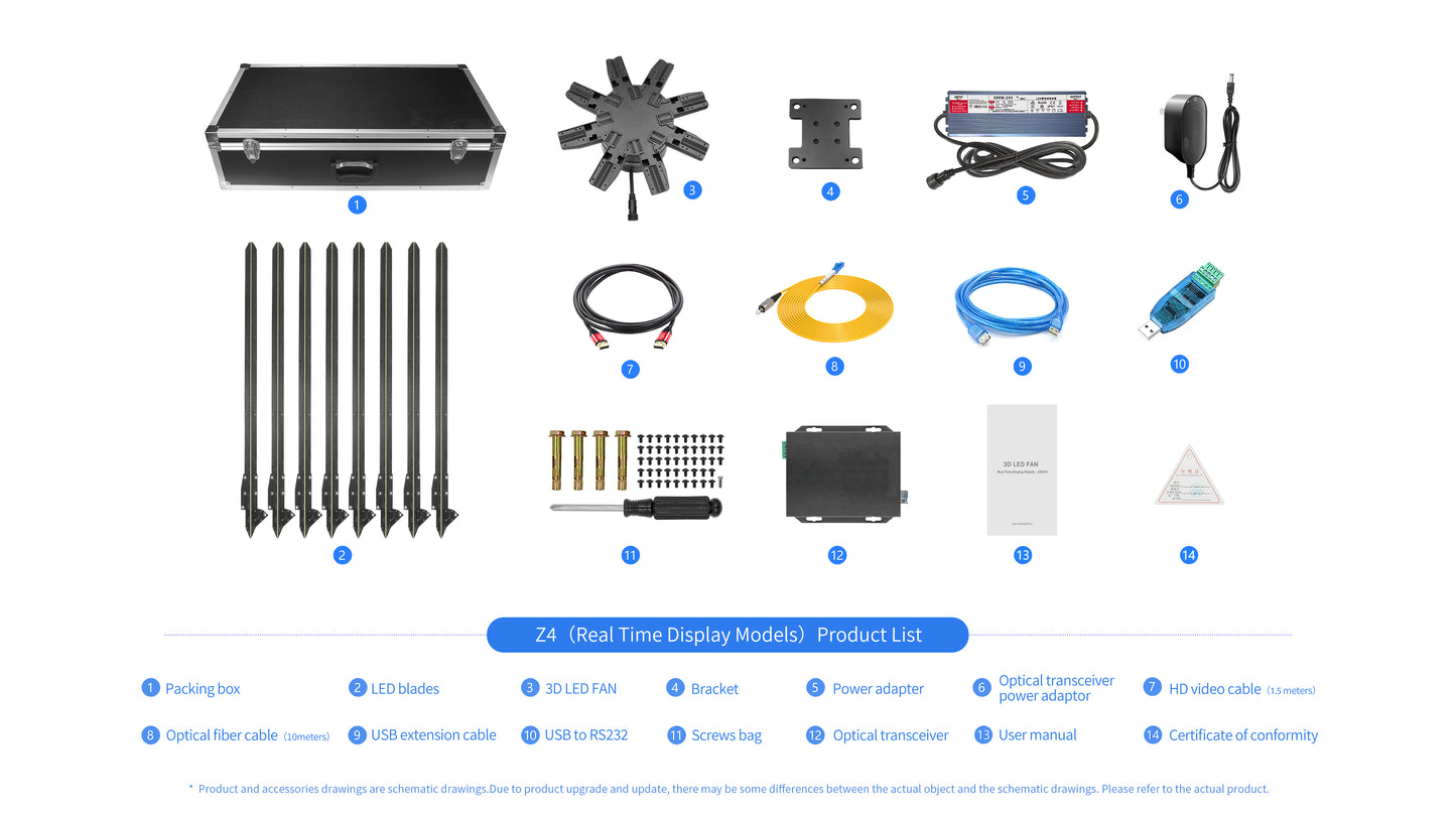 FL Series 150cm to 180cm (59.1–70.9 inch) | 3D Hologram LED Display | Large Size | Synchronous Control | Commercial Hologram Display | Fan Only / Fan with Dual-Pole Mobile Stand | 8 Blades | Power Adapter Included