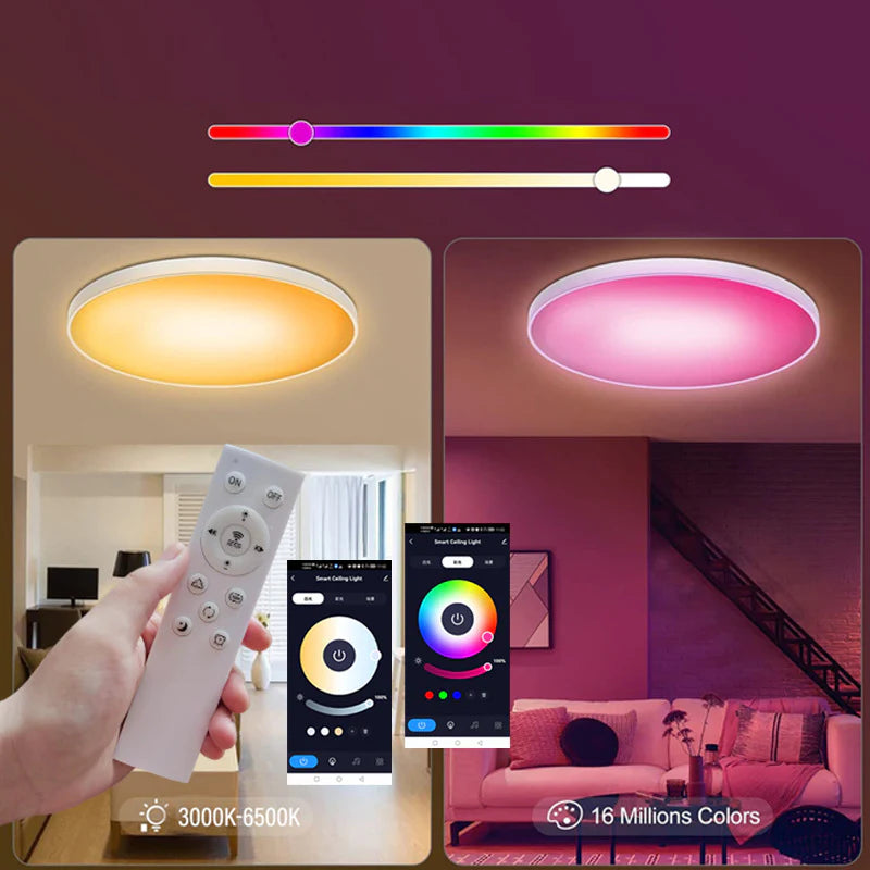 AC 220–240V | White Smart RGBCW Round Flush Mount LED Ceiling Lights – RGB Color Changing, 12 Inch 2700K–6500K Adjustable with Dimmable Brightness, Compatible with Alexa/Google Home/APP Control WiFi Light for Bedroom/Kids Room/Party