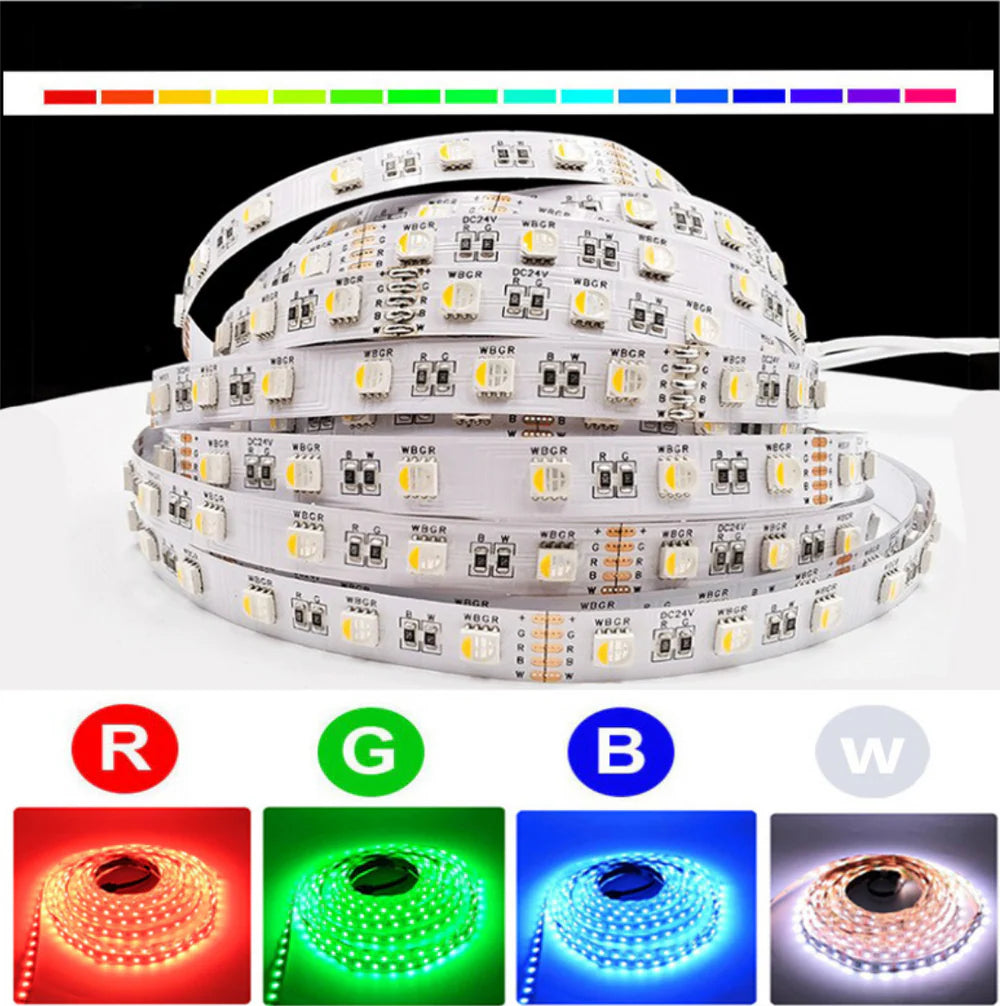DC12V RGBW/RGBWW LED Strip Light - 4-In-1 SMD5050 60 LEDs/M | 12mm PCB | Non-Waterproof | for Mirror, Kitchen Cabinet, Bedroom | 50/500M