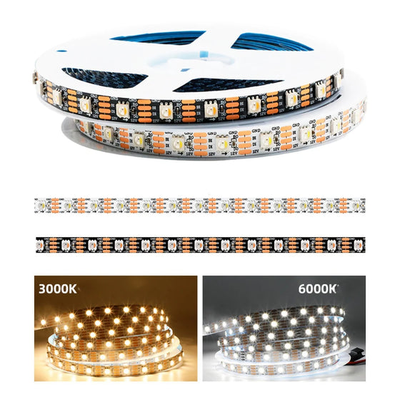DC12V WS2815 RGBWIC LED Strip Light - 4-In-1 SMD5050 Individually Addressable | RGBWW (RGB+3000K) | Breakpoint Resume | 10mm PCB | White PCB | 30/60/96 LEDs/M | IP00 / IP65 / IP67 | for Party, Decoration, Home DIY Lighting Projects | 50/500M