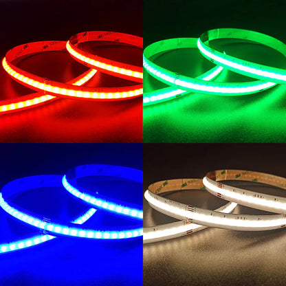 RGBW / RGBWW / RGBCCT COB Flexible LED Strip Light - 12V / 24V | 756 LEDs/m | 12mm PCB | RGB Color Changing | Dot-Free Continuous Lighting | Non-Waterproof | for Cabinets, Kitchen & Office Lighting | 50/500M