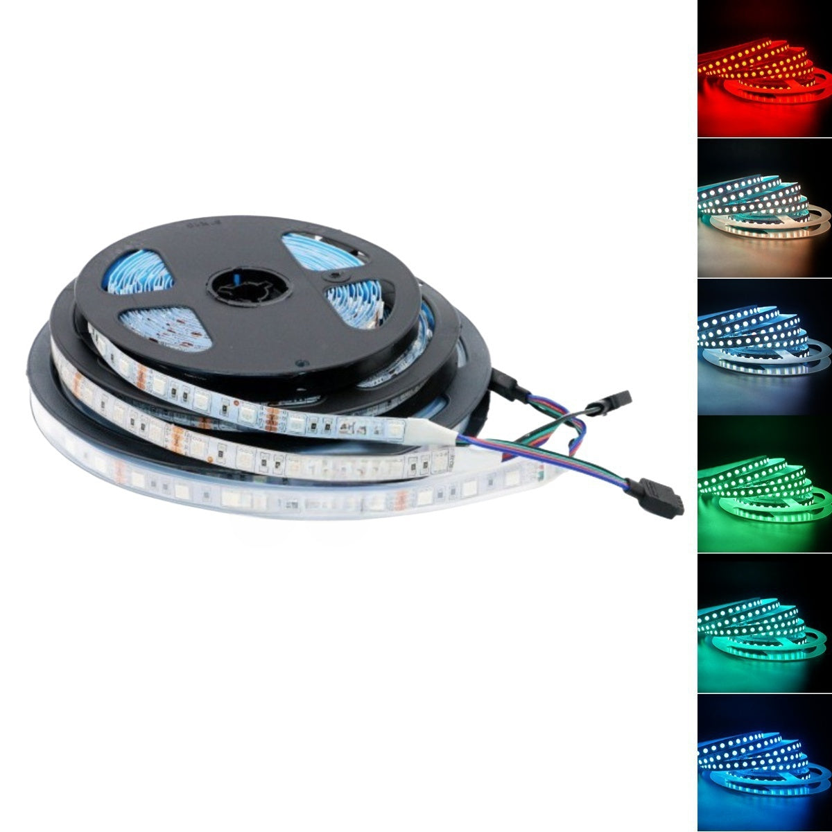 RGB LED Strip Light | 12V DC | SMD5050, 60 LEDs/M, 5M (16.4FT) Roll | 10mm White PCB | IP00/IP65/IP67 Options | Strip Only & Complete Kit