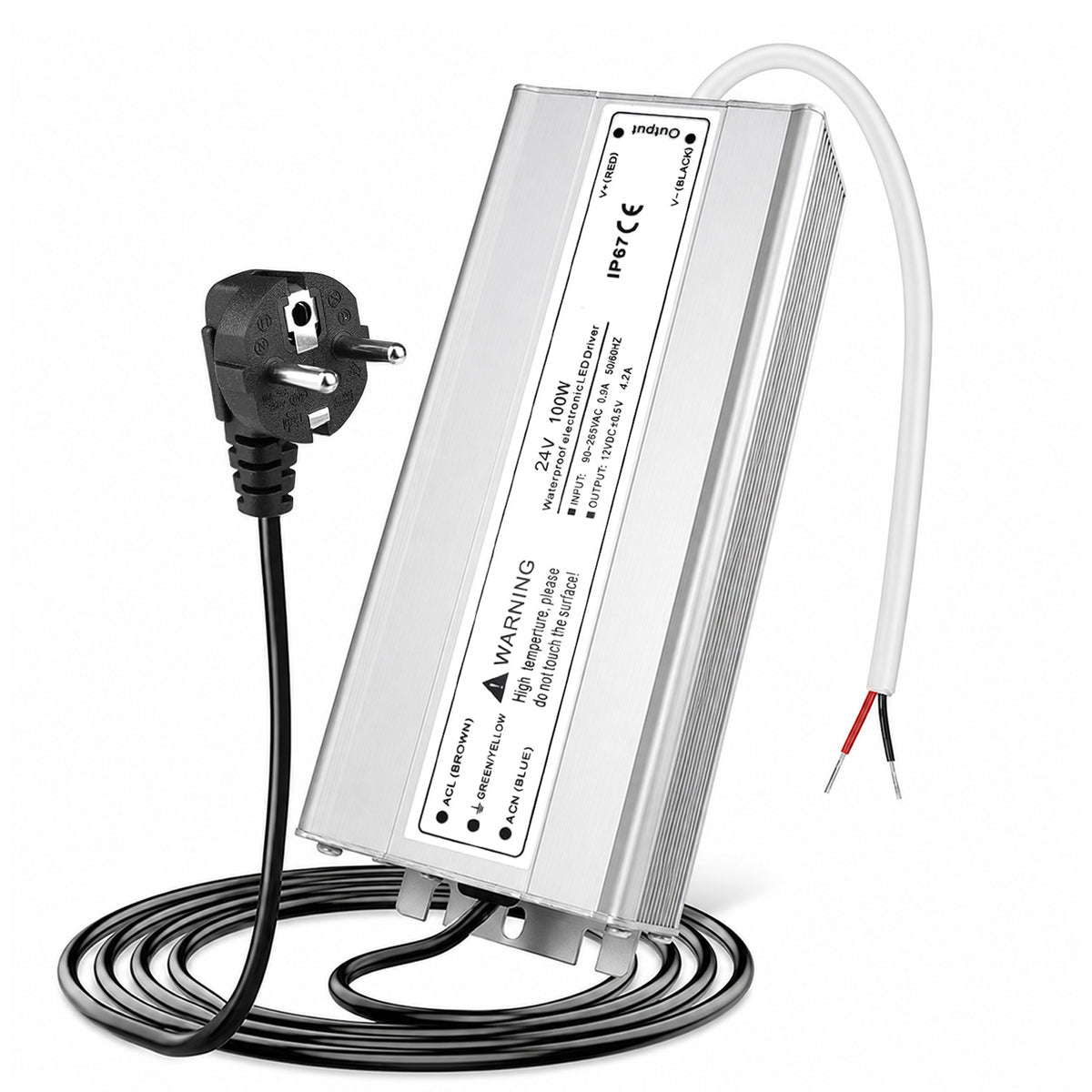 100W Outdoor Waterproof Power Supplies, 12V/24V/36V/48V Output, 90-265V / 90-140V / 175-265V Input, Single Output, Aluminum Housing, Outdoor Lighting Projects, CE/RoHS/FCC Certified, US/UK/EU Plug, 1-Pack / 10-Pack