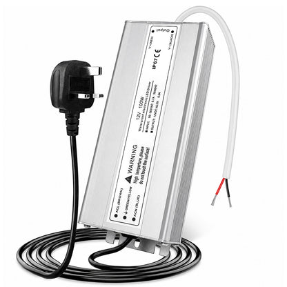 100W Outdoor Waterproof Power Supplies, 12V/24V/36V/48V Output, 90-265V / 90-140V / 175-265V Input, Single Output, Aluminum Housing, Outdoor Lighting Projects, CE/RoHS/FCC Certified, US/UK/EU Plug, 1-Pack / 10-Pack