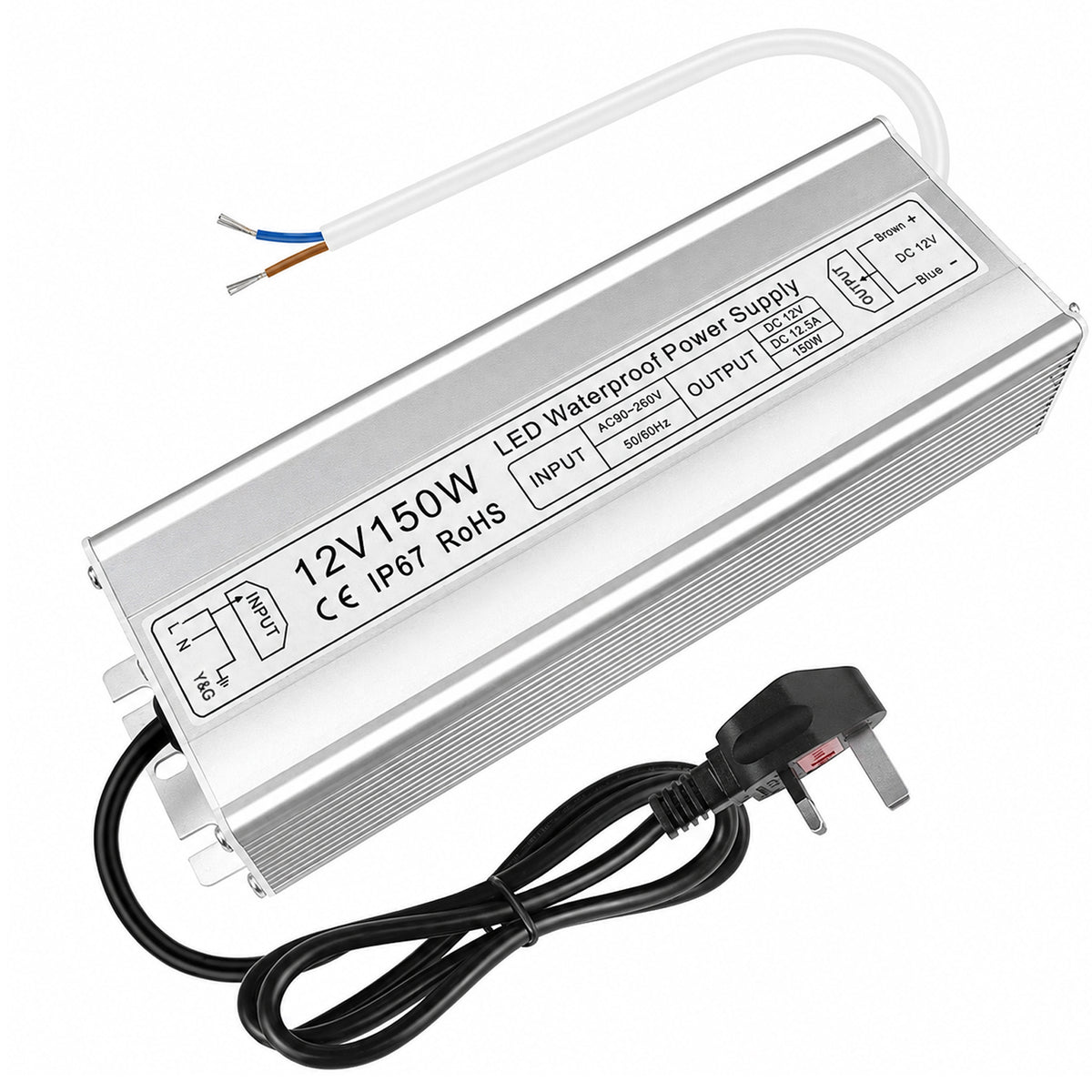 150W Outdoor Waterproof Power Supplies, 12V/24V/36V/48V Output, 90-265V / 90-140V / 175-265V Input, Single Output, Aluminum Housing, Outdoor Lighting Projects, CE/RoHS/FCC Certified, US/UK/EU Plug, 1-Pack / 10-Pack