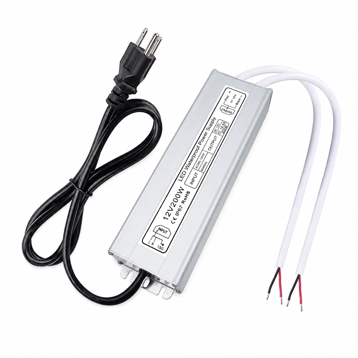 200W Outdoor Waterproof Power Supplies, 12V/24V Output, 90-140V / 175-265V Input, Dual Output, Aluminum Housing, Outdoor Lighting Projects, CE/RoHS/FCC Certified, US/UK/EU Plug, 1-Pack / 10-Pack