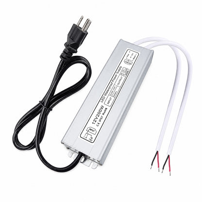 200W Outdoor Waterproof Power Supplies, 12V/24V Output, 90-140V / 175-265V Input, Dual Output, Aluminum Housing, Outdoor Lighting Projects, CE/RoHS/FCC Certified, US/UK/EU Plug, 1-Pack / 10-Pack