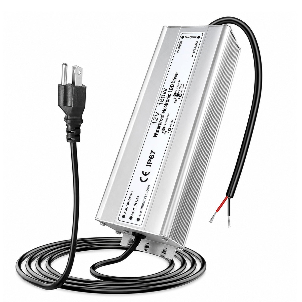 150W Outdoor Waterproof Power Supplies, 12V/24V/36V/48V Output, 90-265V / 90-140V / 175-265V Input, Single Output, Aluminum Housing, Outdoor Lighting Projects, CE/RoHS/FCC Certified, US/UK/EU Plug, 1-Pack / 10-Pack