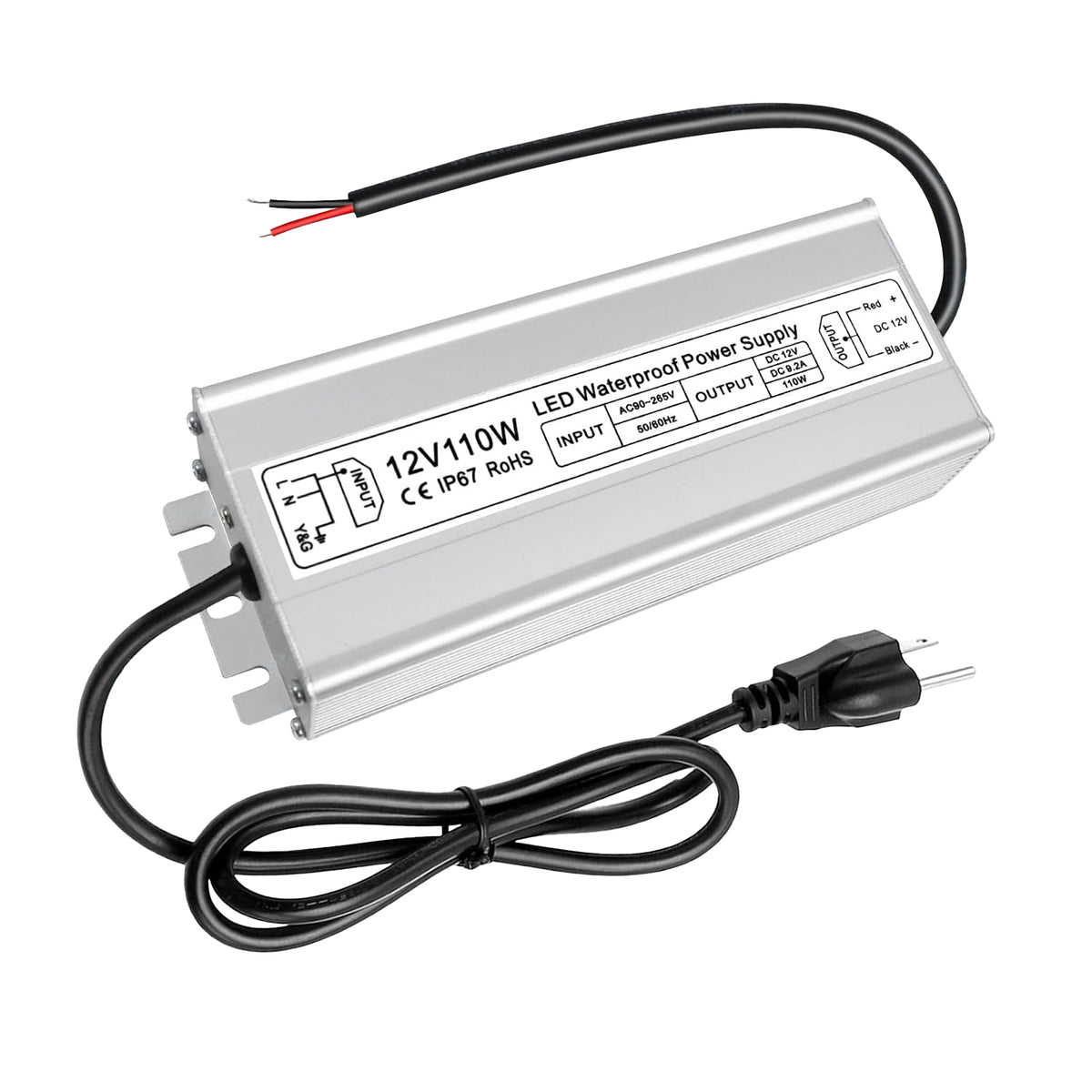 110W Outdoor Waterproof Power Supplies, 12V Output, 90-265V Input, Single Output, Aluminum Housing, Outdoor Lighting Projects, CE/RoHS/FCC Certified, US/UK/EU Plug, 1-Pack / 10-Pack