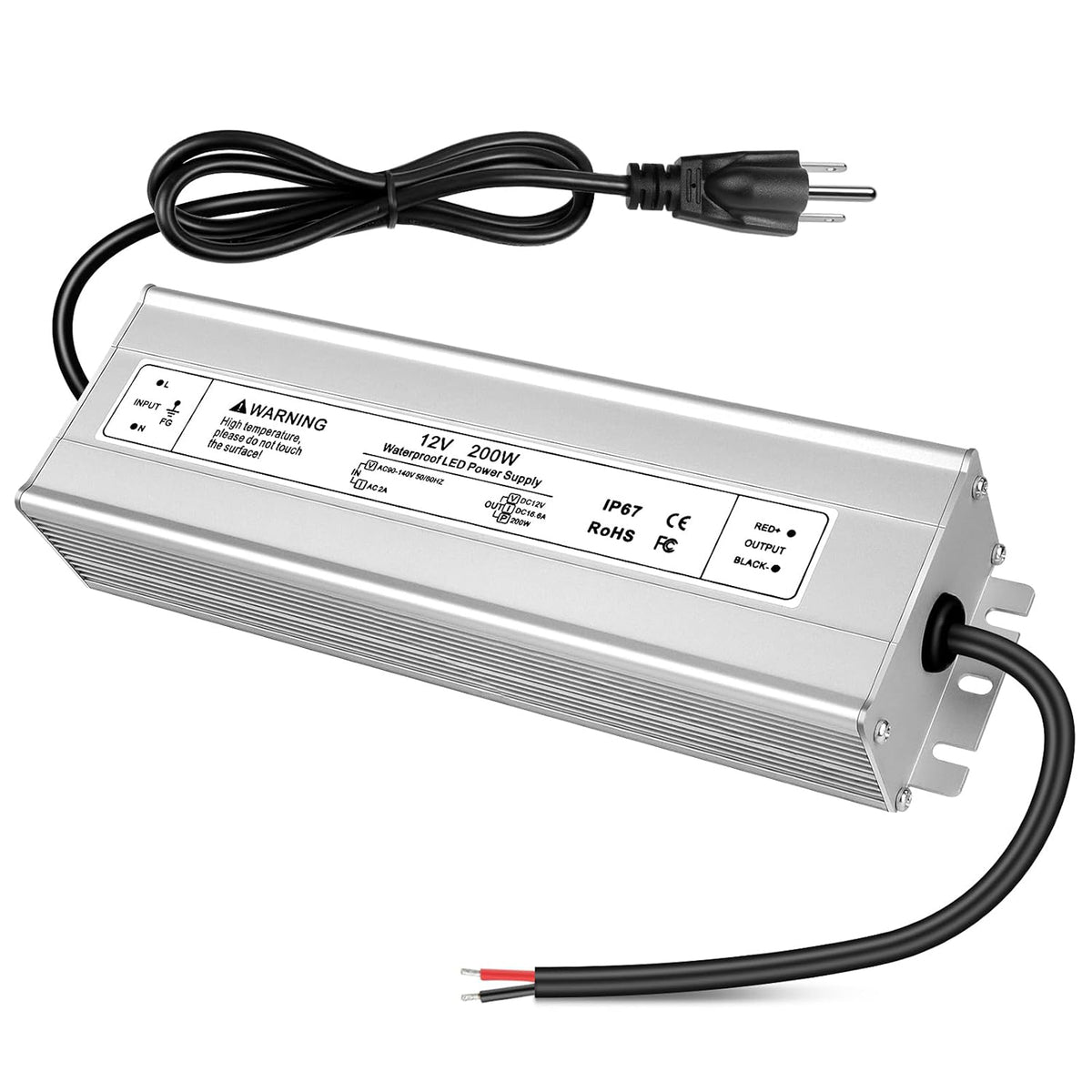 200W Outdoor Waterproof Power Supplies, 12V/24V/36V/48V Output, 90-140V / 175-265V Input, Single Output, Aluminum Housing, Outdoor Lighting Projects, CE/RoHS/FCC Certified, US/UK/EU Plug, 1-Pack / 10-Pack