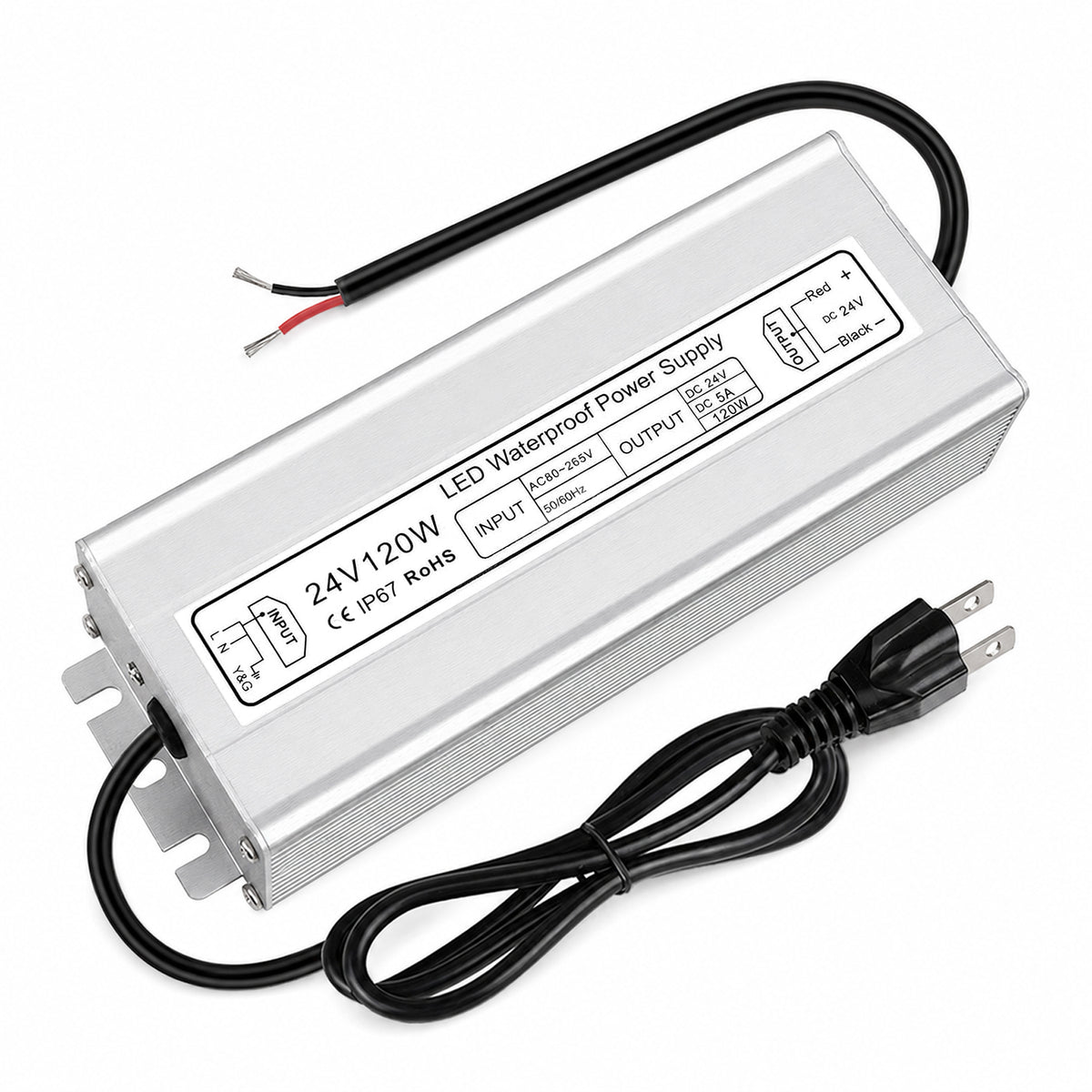 120W Outdoor Waterproof Power Supplies, 12V/24V/36V/48V Output, 90-265V / 90-140V / 175-265V Input, Single Output, Aluminum Housing, Outdoor Lighting Projects, CE/RoHS/FCC Certified, US/UK/EU Plug, 1-Pack / 10-Pack