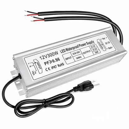 300W Outdoor Waterproof Power Supplies, 12V/24V Output, 90-265V Input, Dual Output, Aluminum Housing, Outdoor Lighting Projects, CE/RoHS/FCC Certified, US/UK/EU Plug, 1-Pack / 10-Pack