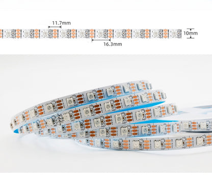 RGBIC LED Strip Light | WS2812 Individually Addressable | SMD5050 RGB | 60 LEDs/M | 5M (16.4FT) Roll | 5V DC | White/Black PCB | IP00/IP65/IP67 Options | Strip & Kit Packages