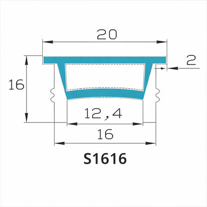 LQ Series S1616 Quick Install LED Neon Profile | Flat-Top Diffuser | 16×16mm Top Emitting flexible led neon profile | Max Strip Width ≤12mm | Cove Retail Lighting | 5M/500M