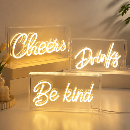 LED Light Box Signs – Rectangular 11.8x5.9 inch | Warm White/Pink | USB Powered | Tabletop Display | For Bedroom Decor, Coffee Corners, Lounge Areas & Entertainment Spaces