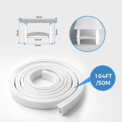 LQ Series S1212 Quick Install LED Neon Profile | Slim White Edge Cover | 12×12mm Top Emitting silicone neon profile | Max Strip Width ≤8mm | Ceiling Cove Lighting | 5M/500M