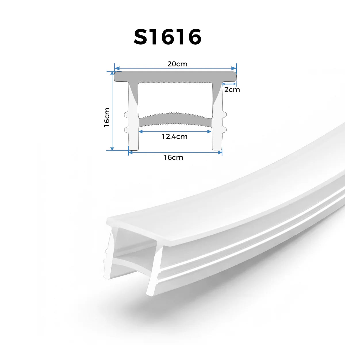 LQ Series S1616 Quick Install LED Neon Profile | Flat-Top Diffuser | 16×16mm Top Emitting flexible led neon profile | Max Strip Width ≤12mm | Cove Retail Lighting | 5M/500M
