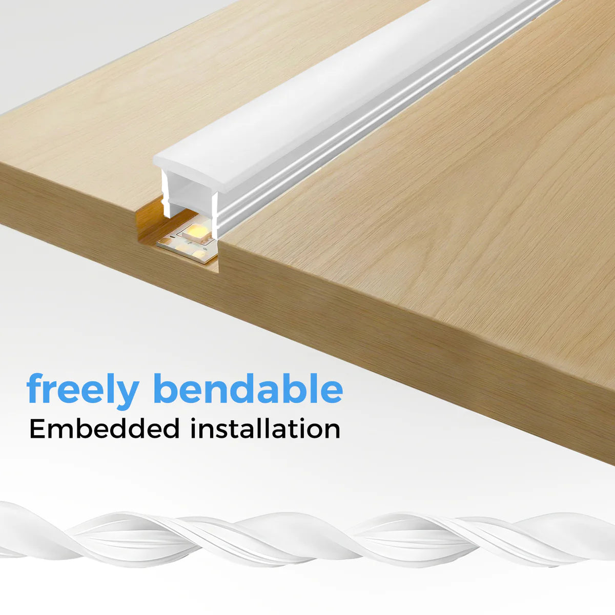 LQ Series S1616 Quick Install LED Neon Profile | Flat-Top Diffuser | 16×16mm Top Emitting flexible led neon profile | Max Strip Width ≤12mm | Cove Retail Lighting | 5M/500M