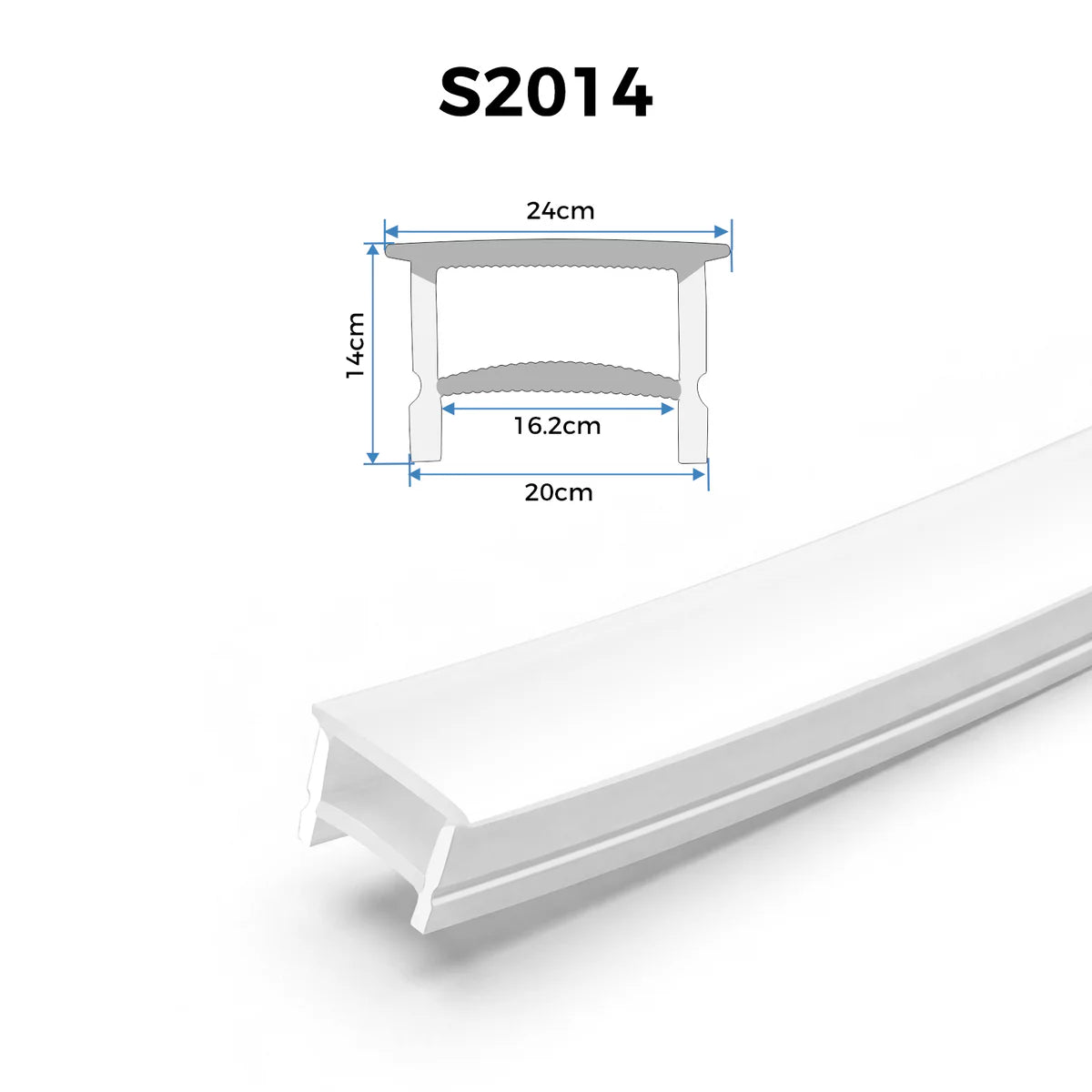 LQ Series S2014 Quick Install LED Neon Profile | Mounting Edge Cover | 20×14mm Top Emitting commercial neon profile | Max Strip Width ≤16mm | Cabinet Display Lighting | 5M/500M