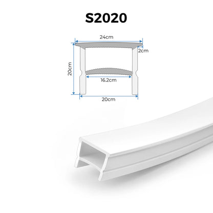 LQ Series S2020 Quick Install LED Neon Profile | Double-Chamber Diffuser With-Edge Structure | 20×20mm Top Emitting neon diffuser profile | Max Strip Width ≤16mm | LED Signage Cove Lighting | 5M/500M