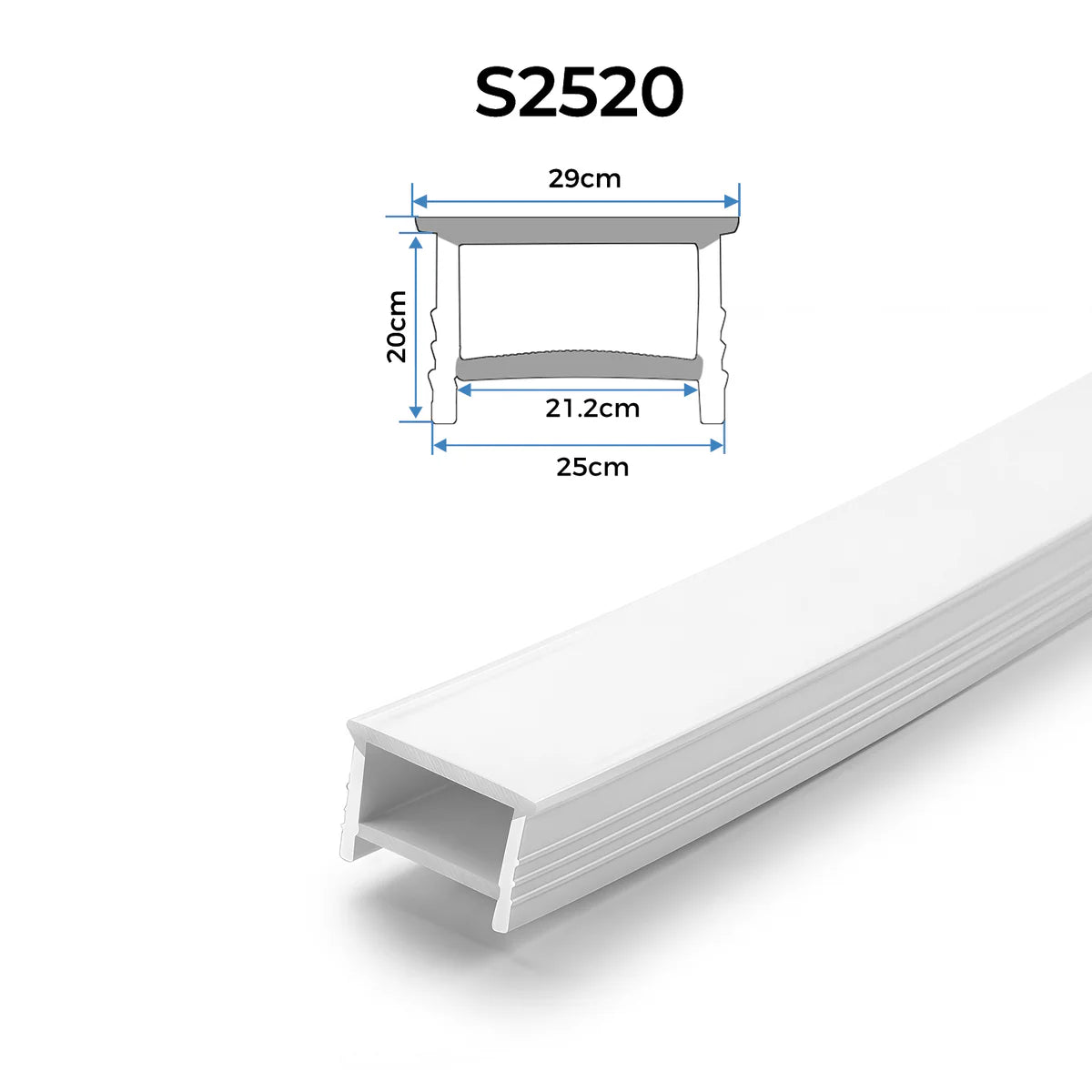 LQ Series S2520 Quick Install LED Neon Profile | Top-Emitting Cover | 25×20mm Top Emitting led neon extrusion profile | Max Strip Width ≤20mm | Cabinet Bar Lighting | 5M/500M